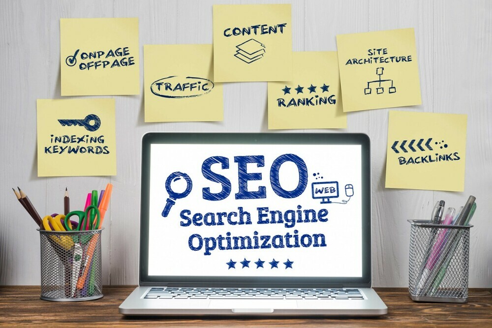 The image of the search engines optimization with text written "SEO, Search Engine Optimization." There are other important notes attached to the image, which makes this image more meaningful and educational.